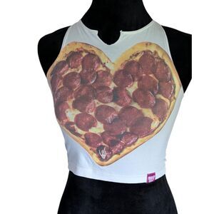 Creep Street "Pizza Love" Skeleton Hand Graphic Crop Tank Top